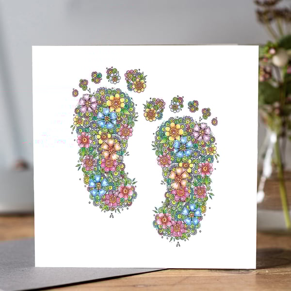 Floral baby feet card 