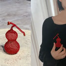 hand crochet copper wire unique calabash bottle gourd with gemstone chips brooch