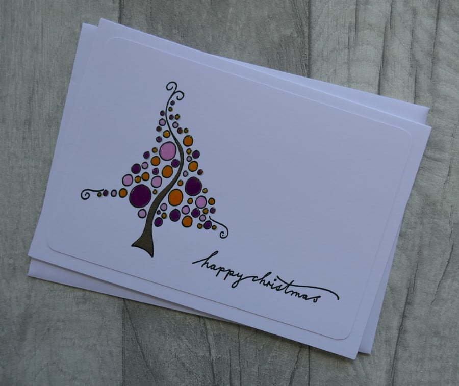 Purple, Pink, Gold and Green Bubble Christmas Tree  -  Happy Christmas - Card