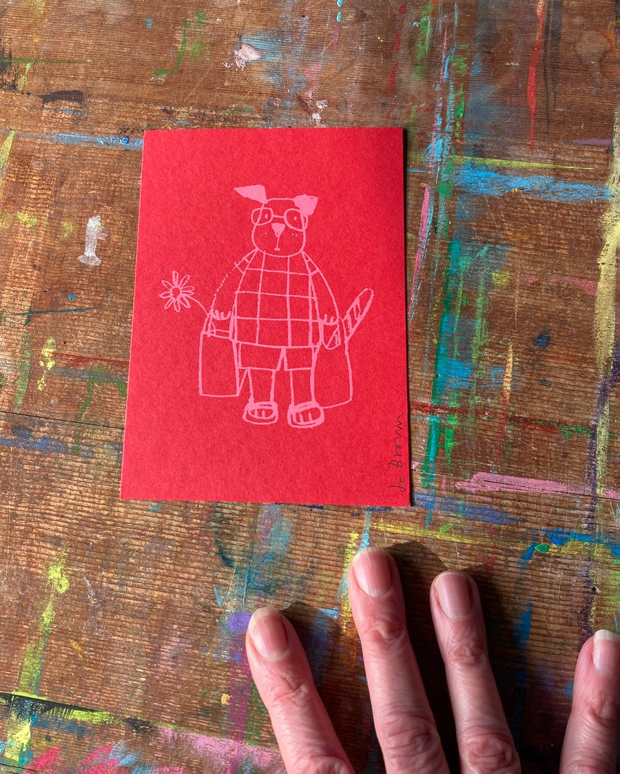 Shopping Dog mini print by Jo Brown, happytomato