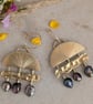 Hand-Engraved Brass Earrings with Freshwater Pearls ; Contemporary Earrings