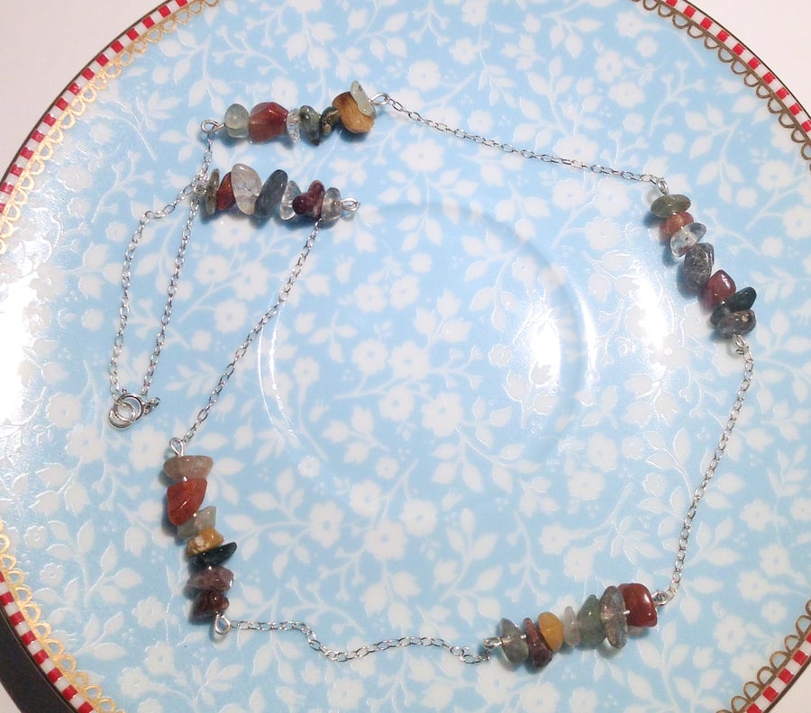 Handmade Tourmeline in Quartz and Carnelian Gemstone Necklace - UK Free Post