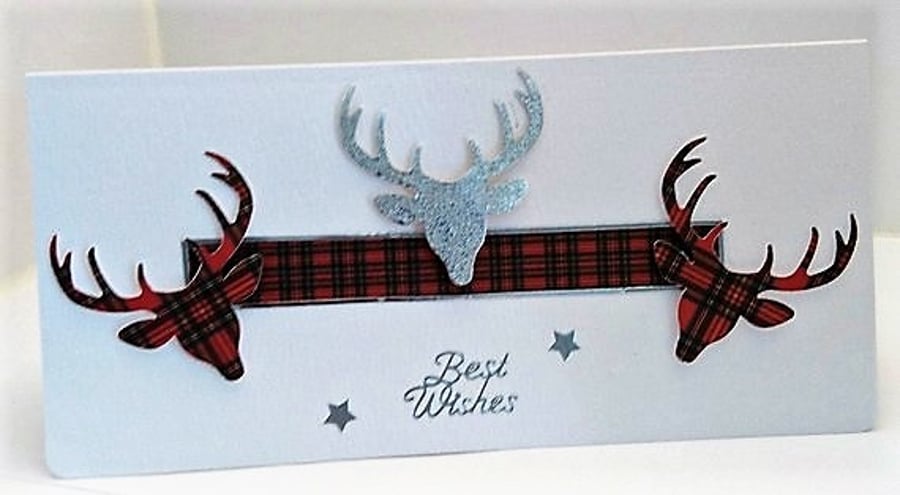 Scottish Tartan Stag Best Wishes Handmade Greeting Card