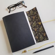 Bee Journal, Hand Bound in Black Leather, gift for bee keepers or bee lovers