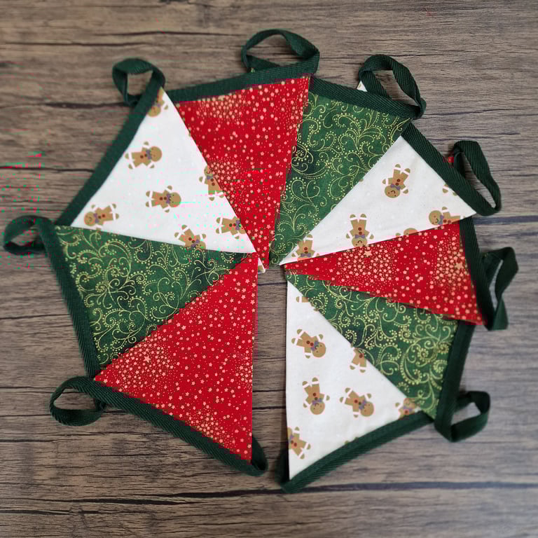 Christmas Fireplace Bunting - red & green Gingerbread man Design