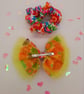 Set of 2 neon flower hair accessories,  clip on bow,scrunchie, yellow tulle. - Image 8