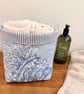 Blue Toile Fabric Storage Basket with Striped Lining