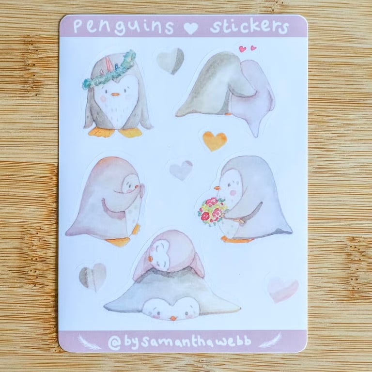 Penguin Illustrated Watercolour sticker sheet