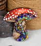Pyrography dragon toadstool brooch. Hand burned shroom jewellery. - Image 2