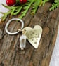 Keyring, Hammered Brass Heart with Engraved Message and Agate Gemstone
