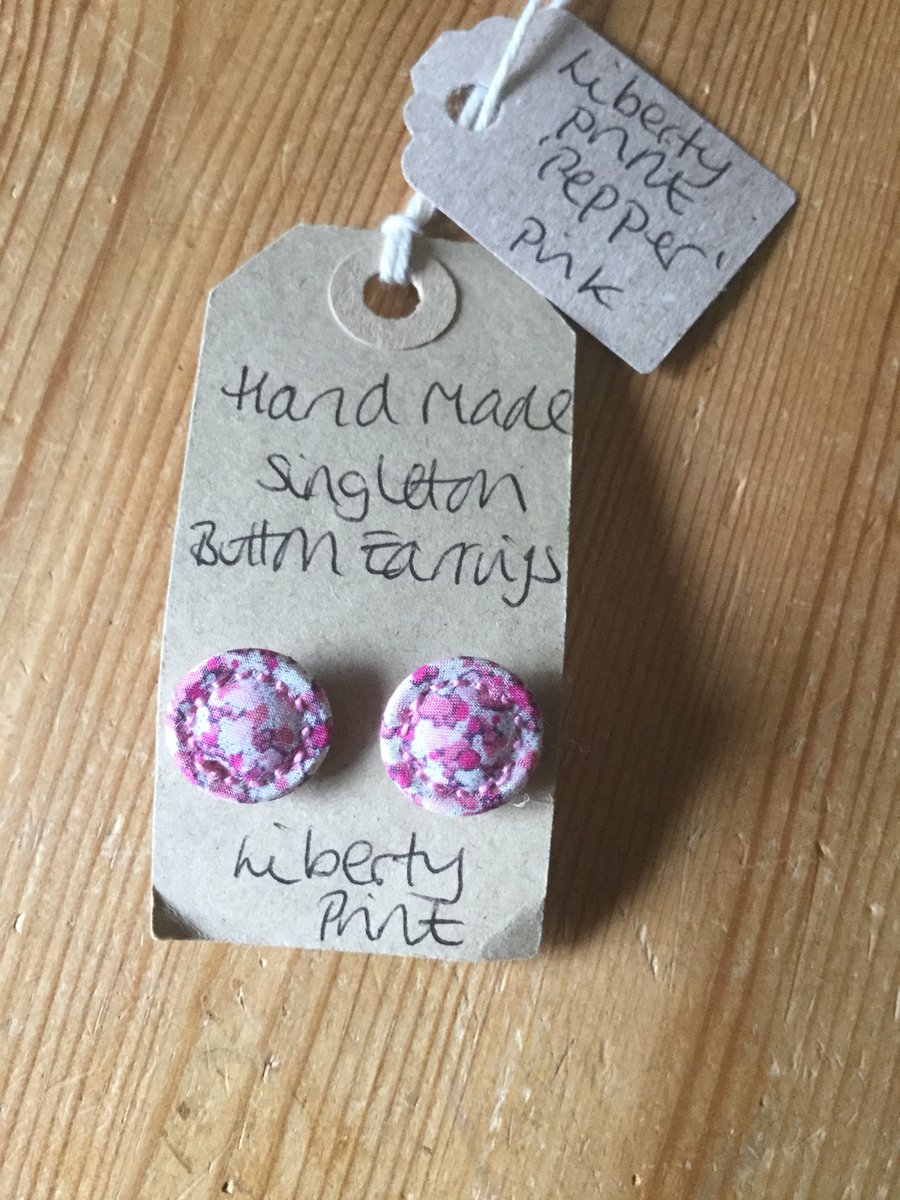 Dorset Button Earrings, Singletons with Liberty ‘Pepper’, Pink