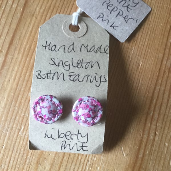 Dorset Button Earrings, Singletons with Liberty ‘Pepper’, Pink