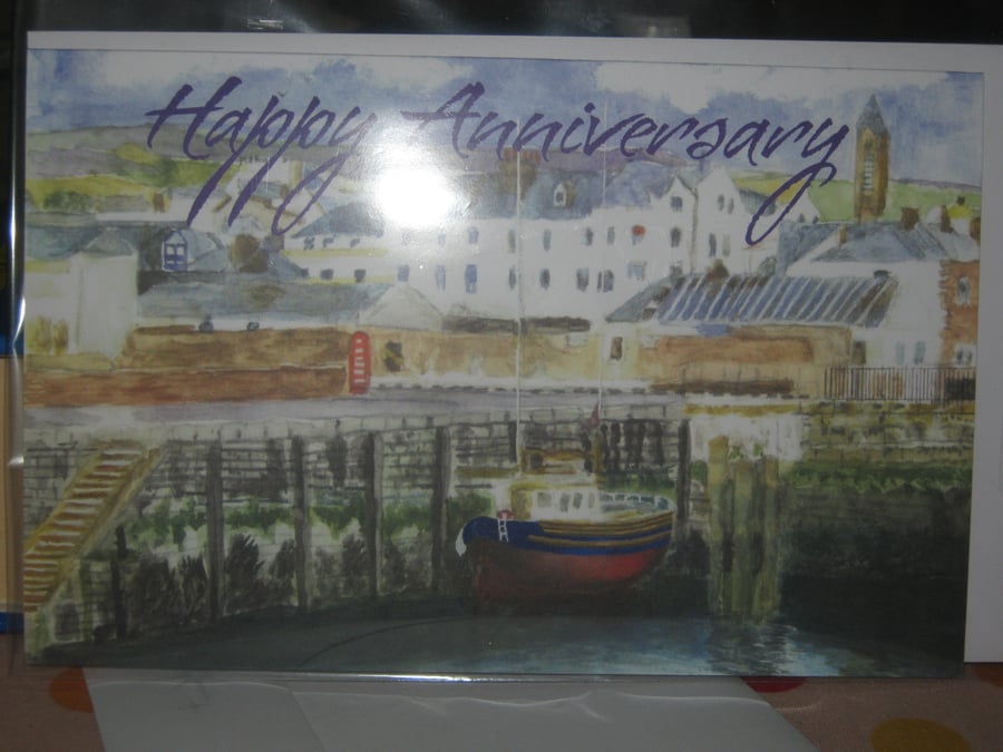Isle of Man Peel Harbour Anniversary Card