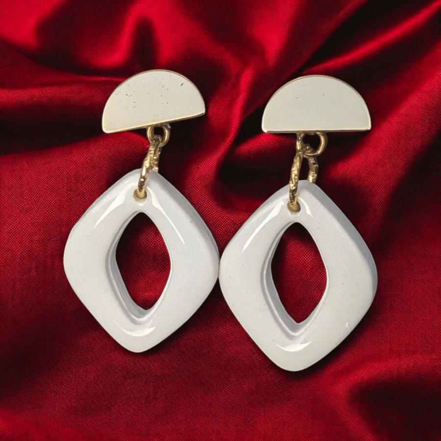 Off white Diamond Shaped Dangle, handmade polymer clay Earring