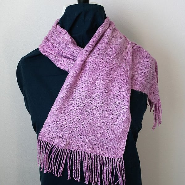 Hand Knitted Lilac Silk Scarf