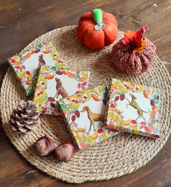 Wooden Coasters Autumnal Dog