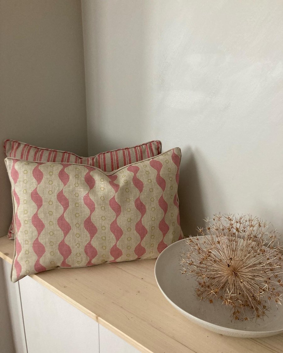 SUSIE WATSON Bloomsbury Pink Linen Piped Designer Rectangular  Cushion Cover