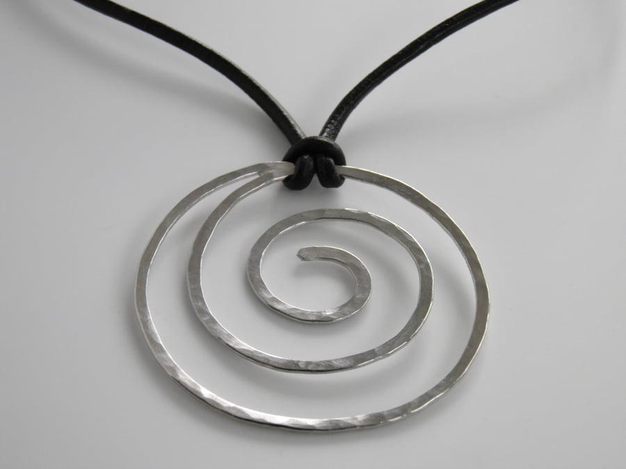 Silver Spiral Necklace on Leather Sterling Silver 
