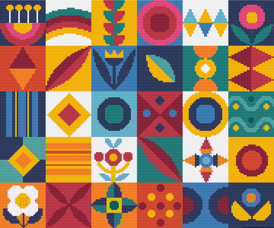 069 Cross Stitch Geometric Shape Sampler Colourful Geometric Shapes Mosaic Tiles