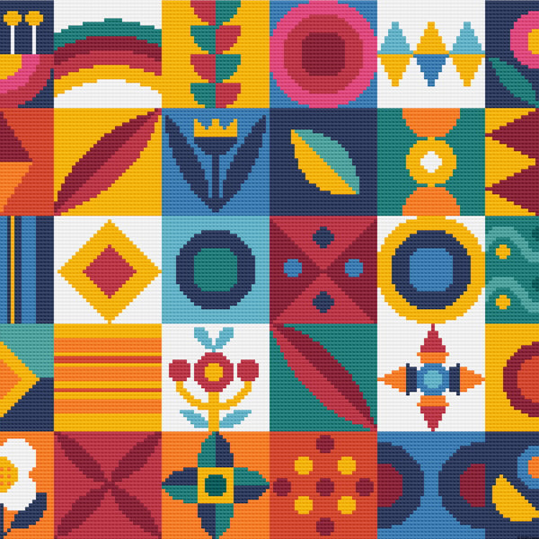 069 Cross Stitch Geometric Shape Sampler Colourful Geometric Shapes Mosaic Tiles