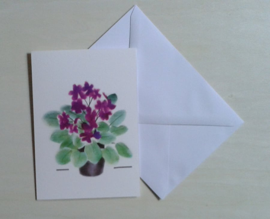 African Violets flower note cards, handmade blank inside card