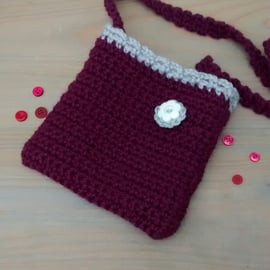 Girls Crossbody Bag, Plum with Grey, Handmade 