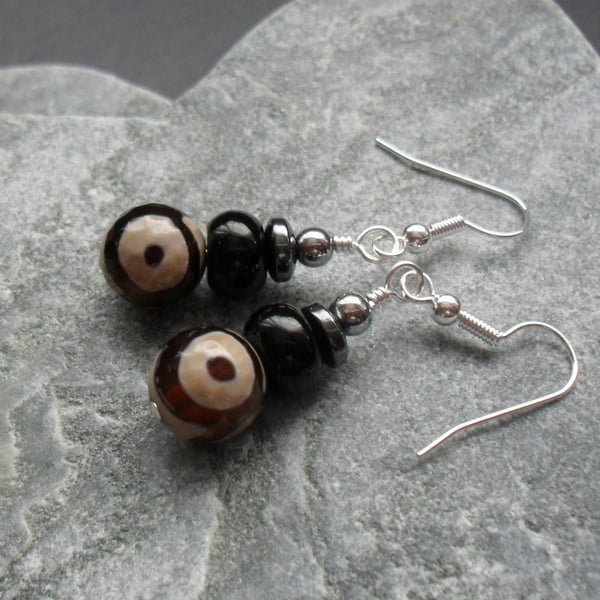  Agate and Haematite Silver Plate  Earrings