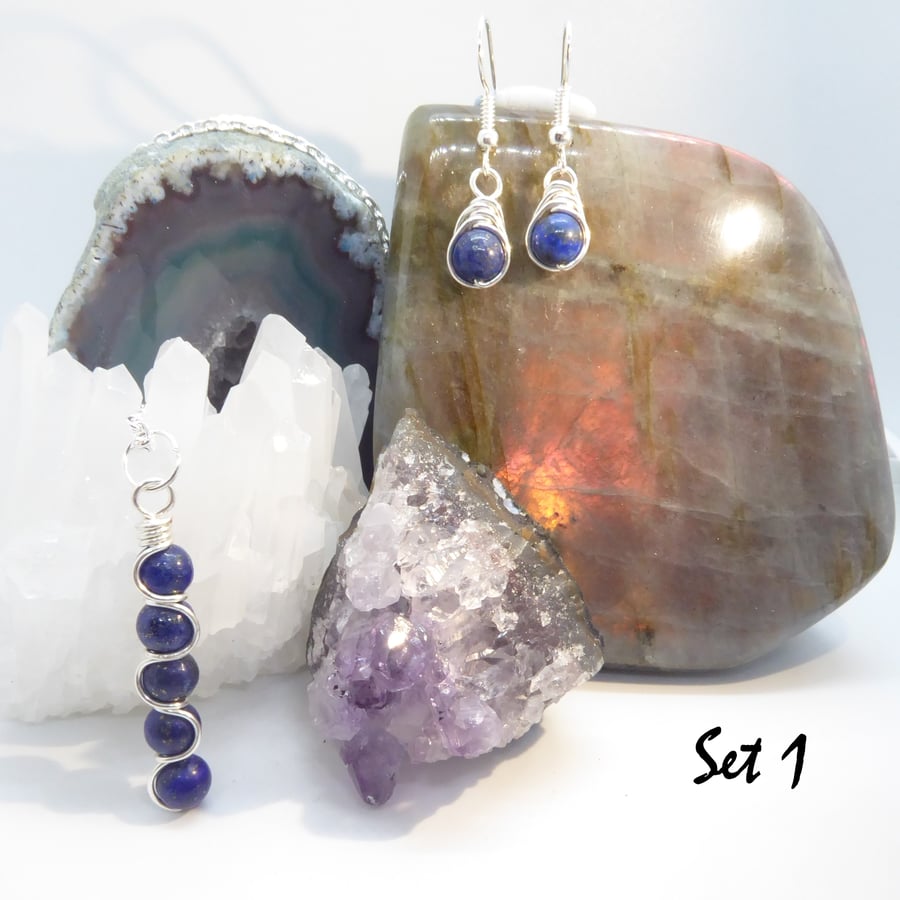 Gemstone Pendant and Matching Earring Set, Handmade Wirework Jewelllery
