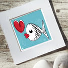 Kissy Fish, fish print, original Giclee print