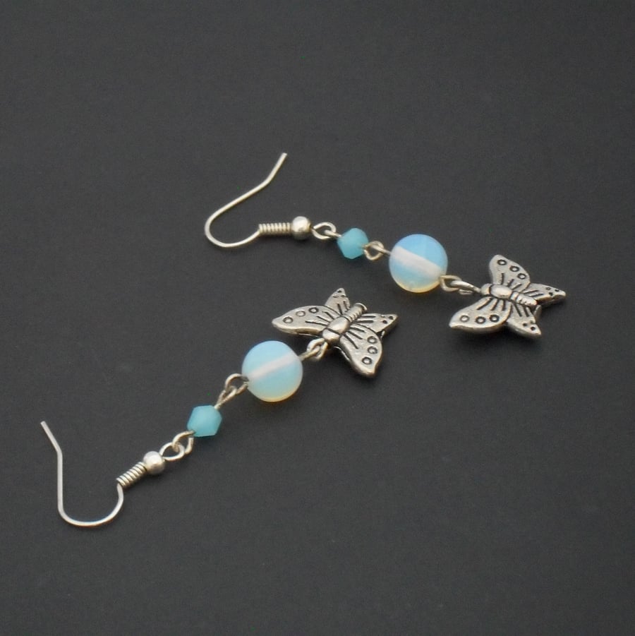 Moonstone and blue crystal butterfly earrings