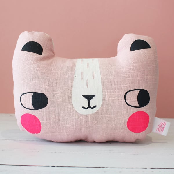 Screen printed bear cushion - Pink