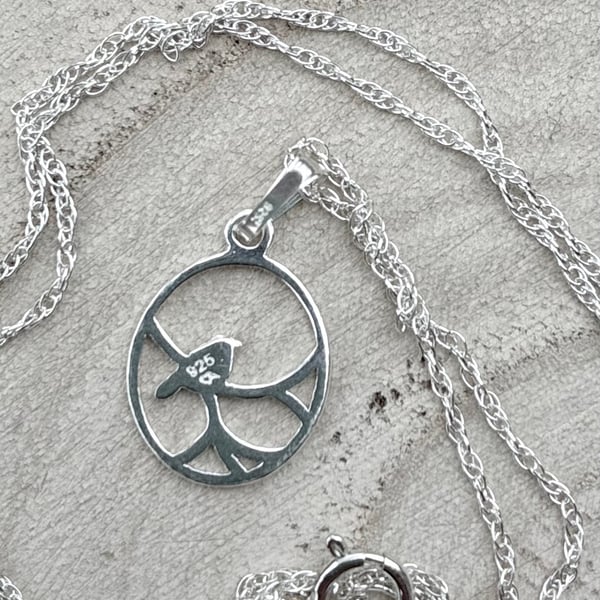 Sterling Silver Nightingale Pendant on 40cm Rope Chain