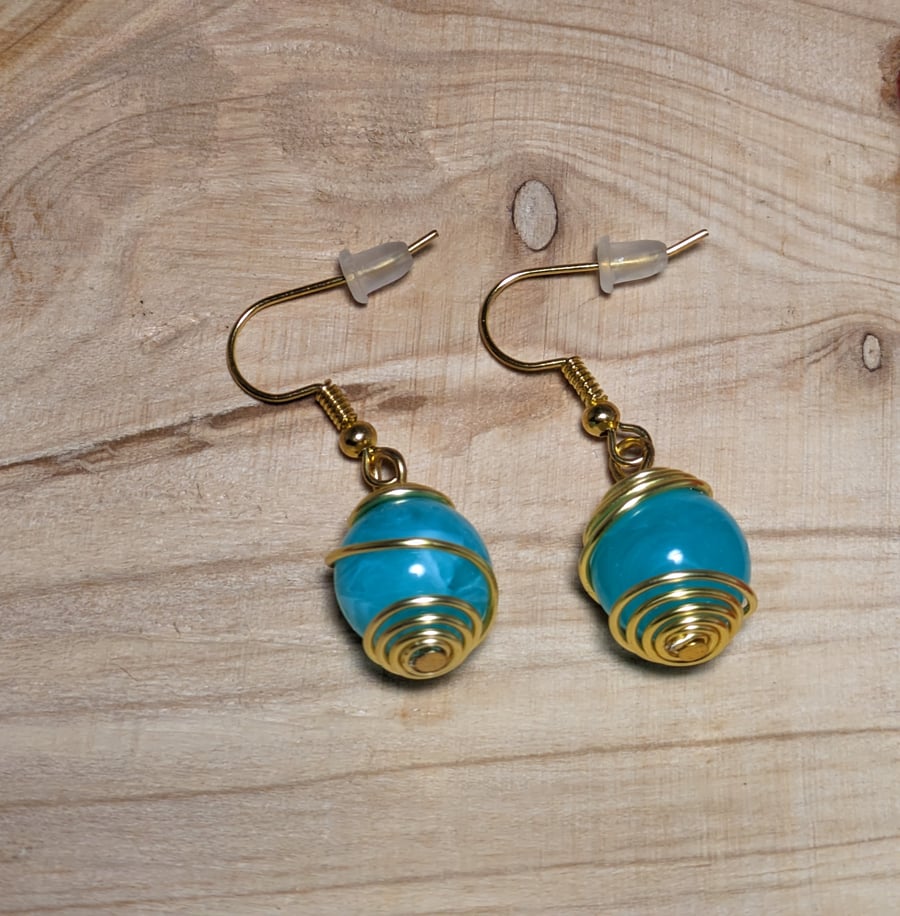 Wire wrapped glass bead earrings