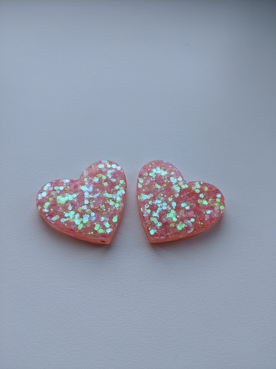 Peachy pink iridescent glitter large hearts