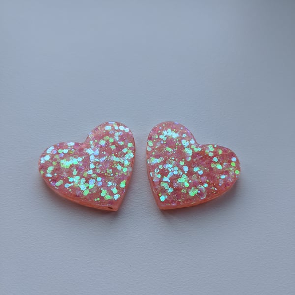 Peachy pink iridescent glitter large hearts