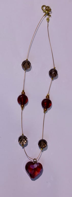 Handmade Crimson & Amber Heart Pendant Necklace