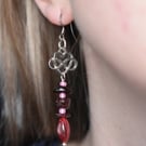Celtic Heart, Red & Pink Drop Earrings