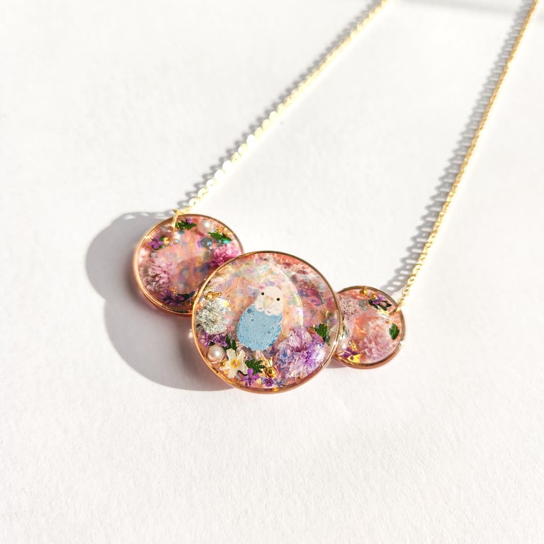 Bird Necklace with Real Dried Flowers