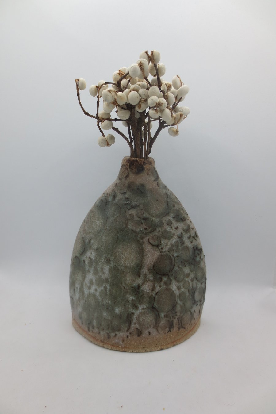 VASE hand-built small stoneware pottery medium vase in sea green