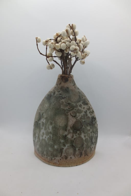 VASE hand-built small stoneware pottery medium vase in sea green