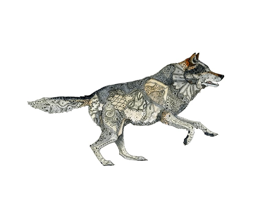 Wolf Running Grey Wolf Print A4 