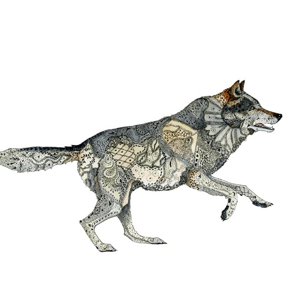 Wolf Running Grey Wolf Print A4 