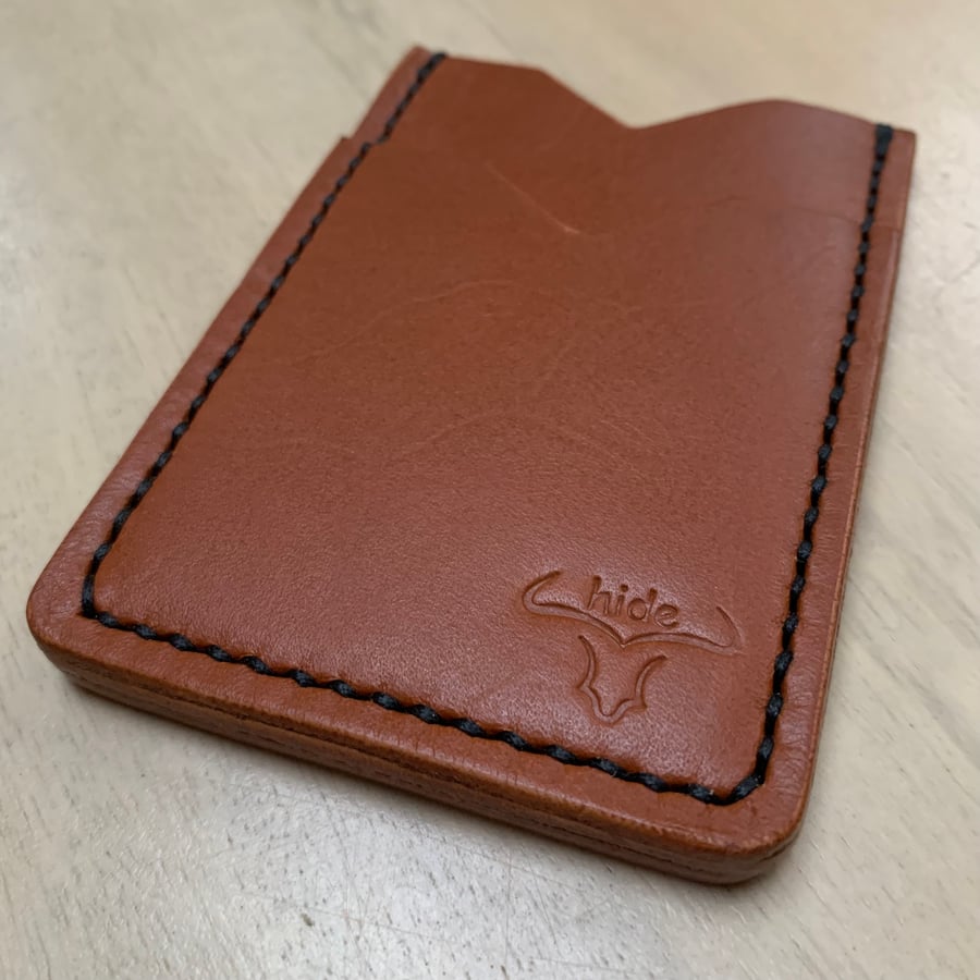 Leather card wallet in tan compact and lightweight