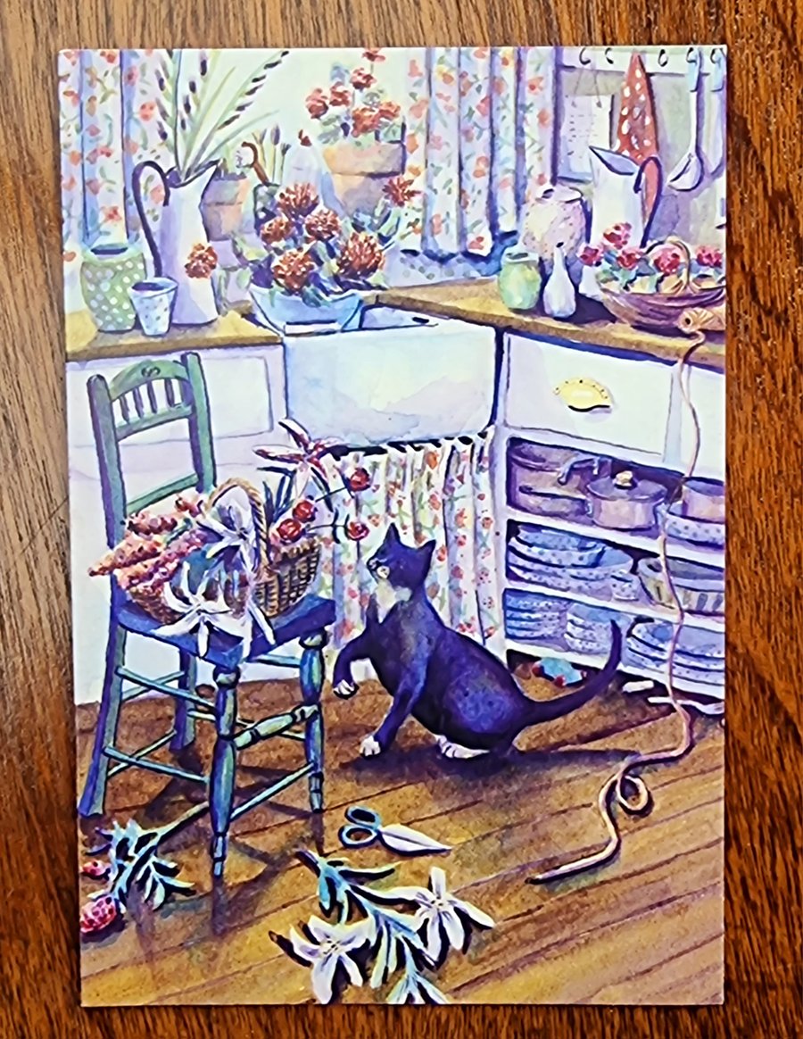 Flower arranging kitchen a6 greeting cards