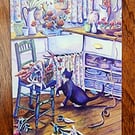 Flower arranging kitchen a6 greeting cards