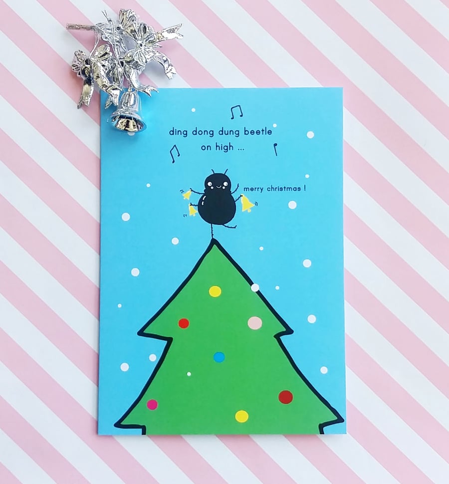 christmas card - ding dong dung beetle on high