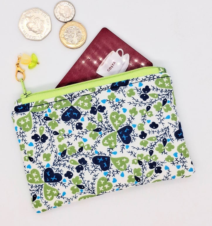 Liberty fabric clover hearts coin or card purse 393P no postage