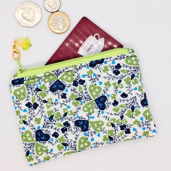 Liberty fabric clover hearts coin or card purse 393P no postage