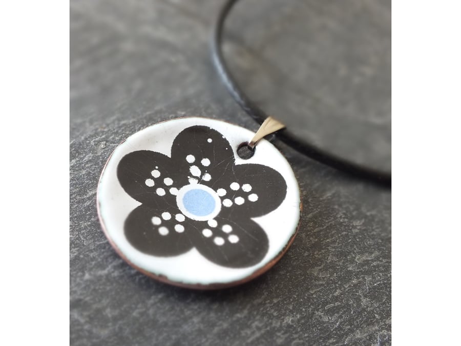 Black flower on white background - pendant