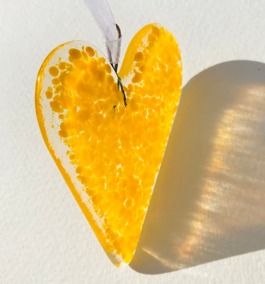Yellow Fused Glass Heart